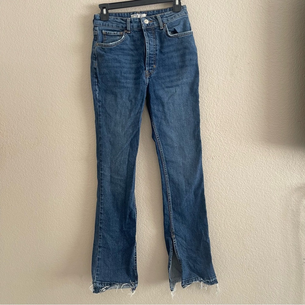 Free people high rise Emmy split Raw hem bootcut jeans blue size 27